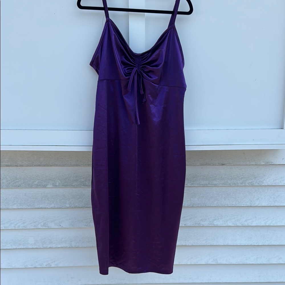 Forever 21 Satin Purple Midi Dress With Front Tie and Back Zipper